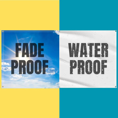 Custom 3x6 Indoor Outdoor Heavy Duty Vinyl Banner For Business Promotion Birthdays Holidays And Special Events Upload Your Image Or Text showing fade proof and water proof features.