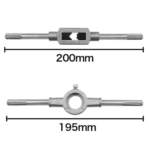 20 Piece Tap And Die Set M3 To M12 Titanium Plated Chrome Vanadium Steel For Self Tapping Screws Metalworking Hand Tools Kit Pro Grade For Precision Threading And Durable Chrome Vanadium Construction For Long Lasting Use 200mm tap handle and 195mm die holder