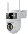 Solid Build 2K Dual Lens Outdoor Security Camera With Pan Tilt Control And Around The Clock Wireless Monitoring For Hella Secure Home Perimeter Coverage And Zero Hassle Setup close-up view with LED lights