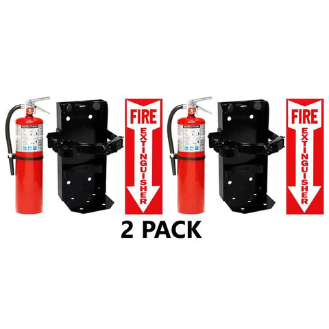 Two Pack Of Ten Lb ABC Fire Extinguishers With Heavy Duty Brackets And Warning Signs Built Damn Tough for secure storage and accessibility.
