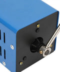 Close-up of blue hand crank handle on Hand Cranked Portable Generator With USB Charging Power For Emergencies Camping Field Operations