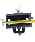 LMAOSS 5 Inch X Y Cross Slide Drill Press Vise Heavy Duty Steel Construction Precision Milling Machine Clamp, overhead view with measuring tape.