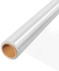 Wide 17.5 Inch Clear Cellophane Wrap Roll, 50 Feet Long, 3 Mil Thick, visible on a roll showing see-through glossy packaging film
