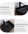 Top Notch Rectangular Ceramic Vessel Sink Above Counter Basins Smooth Black Finish showing delicate glaze and sleek design.
