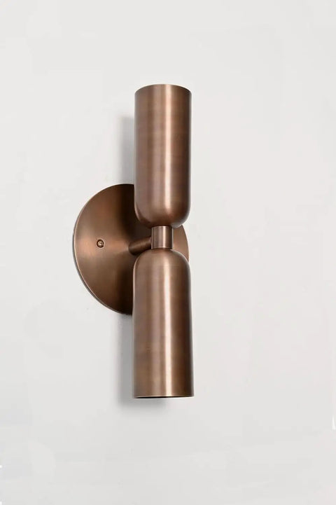 Modern Brass Wall Sconce – Mid Century Cylinder Up and Down Wall Light, minimalist design with brushed brass finish.