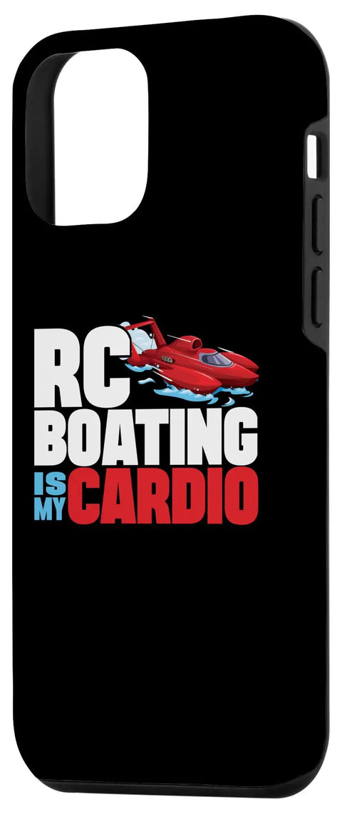 12 Mini RC Boating Is My Cardio Case For Phone 12 Mini Dual Layer Protective Case with boat graphic on black background