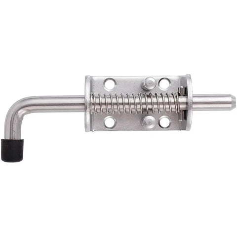 Two Pack Heavy Duty 304 Stainless Steel Spring Latch Lock 6.5 Inch Exterior Door Cabinet Trailer Gate Hardware Rust Free Design Built Tough Construction No Sweat Assembly close-up view of the latch mechanism.