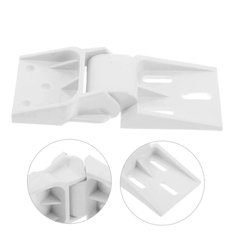 Universal Chest Freezer Hinge Set For RV Refrigerator Doors Center Support Replacement in white, shown front and side views