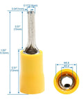 Close-up of Insulated Yellow 0.11 Inch Pin Terminals Quick Disconnect Set, 50 Pack, 12-10 AWG Wire, Tin Plated Copper Crimp Connectors