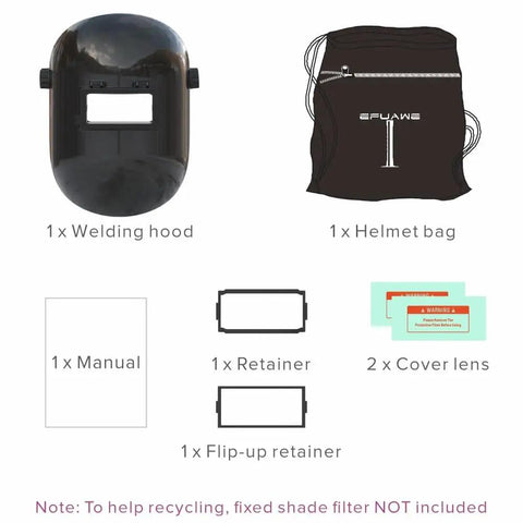 Ultralight Flip Up Chopped Fiberglass Sugar Scoop Welding Helmet With Medium Top And Bottom Cuts Pipeline Hood Ergonomic Fit To Stop Hood From Hitting Your Chest And Head Moisture Proof And Impact Resistant Shell With Ratcheting Headgear, helmet bag, manual, retainer, lens cover