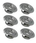 Six Pack Heavy Duty Fire Sprinkler Head Covers With Slick Electroplated Coating, shiny silver finish, designed for flush mount ceiling trim.