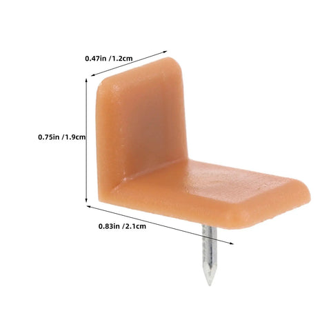 Universal L Shape Drawer Glides Kit 50 Pieces Tack In Drawer Sliders detail showing dimensions and stopper nail