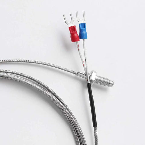 Five Pack K Type Thermocouple Temperature Sensor Probes Stainless Steel One Meter Length M6 Screw Mount shown close-up
