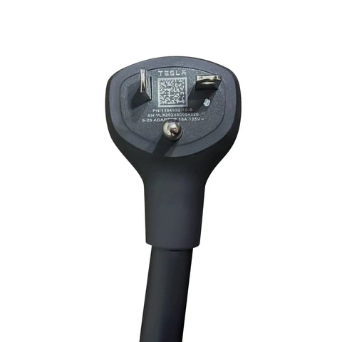 Close-up of Tesla 5 To 20 Nema Gen 2 Mobile Connector Adapter For Model S 3 X Y plug, showing male connectors.
