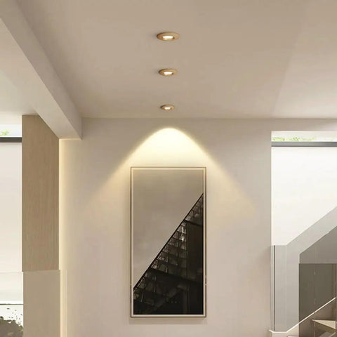 UWYTGF 10 Pack 3.9 Inch Led Recessed Lights,Retrofit Lighting Led Can Lights,3 Color Temperatures Adjustable,Dimmable,Wood Baffle Trim,Simple Retrofit Installation - No Flicker illuminated on ceiling with modern decor.