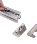High Strength M5 Roll In Spring T Nuts With Spring Sheet For 4040 Aluminum Profile Slot, Nickel Plated Carbon Steel Heavy Duty Hardware Fasteners shown in use with aluminum extrusion.