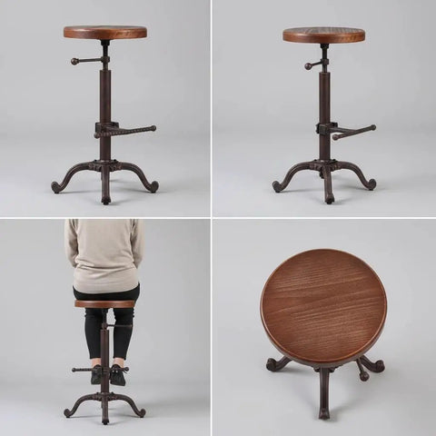 Industrial Retro Farm Tractor Stool Swivel Height Adjustable Bar Stool For Kitchen Counter Copper Finish Cast Iron Frame With 13 Inch Pine Seat Durable Comfortable Workhorse For Home Bar And Casual Dining.