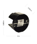 4 Inch Round Saddle Box For Ceiling Fans And Fixtures Black With Self Gripping Wire Entry Clamps And Mounting Hardware Included front view