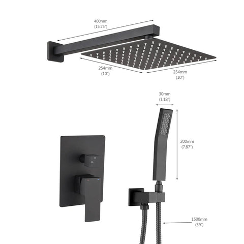 Matte Black Shower Faucet Set With 10 Inch Rain Shower Head, Wall Mounted Luxury Shower System With Pressure Balance Rough In Valve
