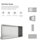 Stainless Steel Shower Niche Recessed Bathroom Storage No Tiling Required 24x12 Inch Brushed Finish Waterproof And Leak Proof Adds Tons Of Space And Modern Style To Your Shower, shown in multiple angles with design features.