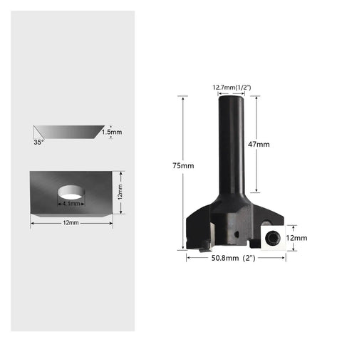 12.7mm Router Bit With 1/2 Inch Shank For Spoilboard Surfacing And Planing, 3-Wing Carbide Insert, 4-Edge Cutter, Includes 10 Matching Inserts