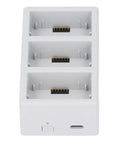 Three Bay Drone Battery Charger Hub With Fast 35W Dual Charging, Power Up Three Batteries At Once, shown with three charging slots