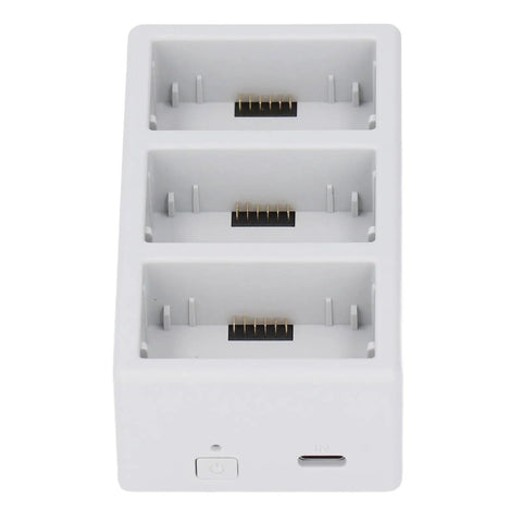 Three Bay Drone Battery Charger Hub With Fast 35W Dual Charging, Power Up Three Batteries At Once, shown with three charging slots