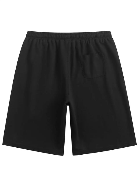 Back view of Men's Casual Shorts With Elastic Waist Drawstring, Lightweight Polyester, Durable Build, Black, showing elastic waistband.