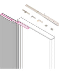 Heavy Duty Stainless Steel Barn Door Hardware Kit components shown, including 90 degree hinge and installation accessories.