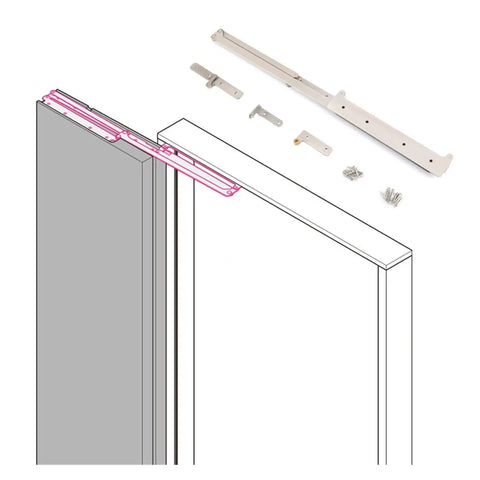 Heavy Duty Stainless Steel Barn Door Hardware Kit components shown, including 90 degree hinge and installation accessories.