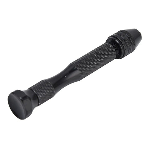 Knockout Mini Aluminum Pin Vise Hand Drill featuring a tight 0.3 to 3.4 mm chuck; black ergonomic handle for fine crafting.