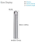 Side view of CoCud HSS-AL corner rounding end mill, 2 flutes, 2 mm radius, 10 mm shank, 68 mm overall length