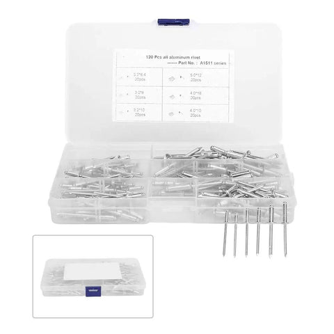 Aluminum Blind Rivet Kit 120 Pieces, Anti Rust Marine Fasteners For Yachts And Boats, Industrial Equipment, Easy Install And Secure Seams, Durable Marine Grade Rivets For Repairs And New Builds, clear case