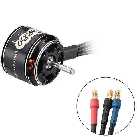 D2826EVO RC Brushless Motor 930KV 1000KV 1450KV 2200KV For UAV Quadcopter Multicopter Plane Helicopter DIY Drone Build Spare Part Weight 55.7g Including Wires Ready For FPV Racing Drones And Multirotors. Showing motor with shaft and wires.