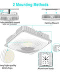 Beast Bright 75W Outdoor Canopy Light 9750LM 5000K Daylight IP65 Waterproof showing mounting methods and aluminum body