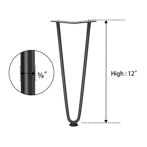 12 Inch Heavy Duty Hairpin Furniture Legs Set Of Four Metal DIY Desk Nightstand And Coffee Table Legs With Rubber Floor Protectors