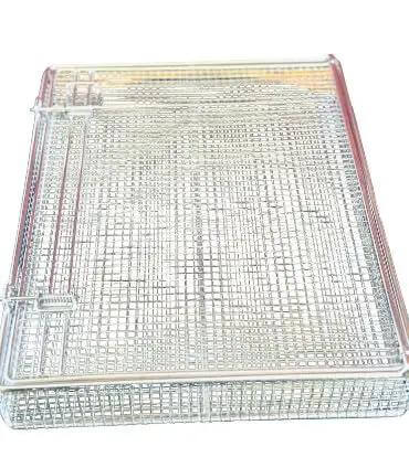 Stainless Steel Mesh Parts Washing Basket With Double Locking Lid For Secure Storage And Deep Cleaning, Rust Resistant Heavy Duty Organizer Tray For Workshops And Garages, 13.5 x 10.5 x 3 In.