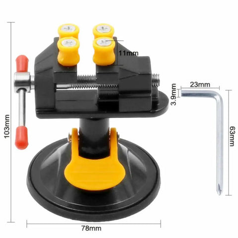 Mini Table Vise With Suction Base, 360 Degree Rotating Clamp, 0 to 25mm Jaw, Engraving and Jewelry Watch Making Tool