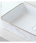 USZWBY Vessel Sinks Nordic Light Luxury Modern Above-Ground Basin Household Wash Single Bathroom Balcony Ceramic Bathroom Bowl Sink close-up with marble pattern and gold trim.