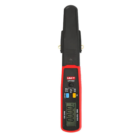 Front view of UT116C Pro Smart SMD Tester with Rotating LCD and Tweezers, showing 6000 counts auto ranging display