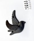 Straight Up Solid Cast Iron Flying Bird Wall Hooks Set Of 5 Rustic Farmhouse Coat Pegs For Entryway Bathroom Bedroom To Snag Keys Towels Hats And Bags With Screws showing one bird hook and screws on white background.