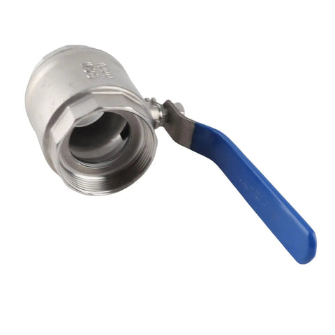 Built Tough 2 Inch Ball Valve 304 Stainless Steel Full Port Pipe Fitting For Commercial Plumbing with blue handle.