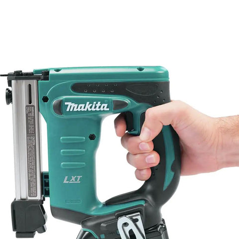 18V LXT Crown Stapler With Easy Depth Control Knob held in hand showing compact design and see-through magazine window