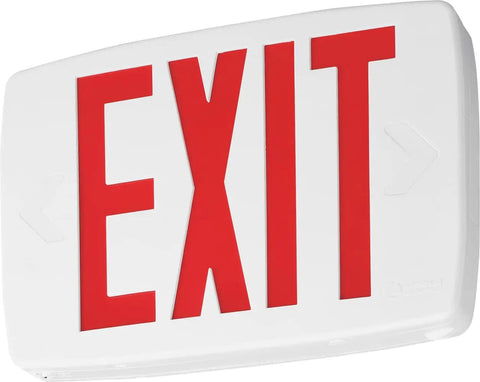 LED Emergency Exit Sign with Double Sided Capability, Thermoplastic White Housing, Red Letters, NiCad Battery Backup, Easy Mount