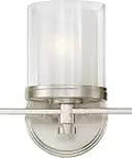 Three Light Vanity Fixture From Decker Collection In Powder White Nickel Satin Silver Finish Measures About Twenty One And Three Quarters Inches Wide By Ten And A Quarter Inches High Slick Modern Transitional Bath Light With Sleek Nickel Accents front view.