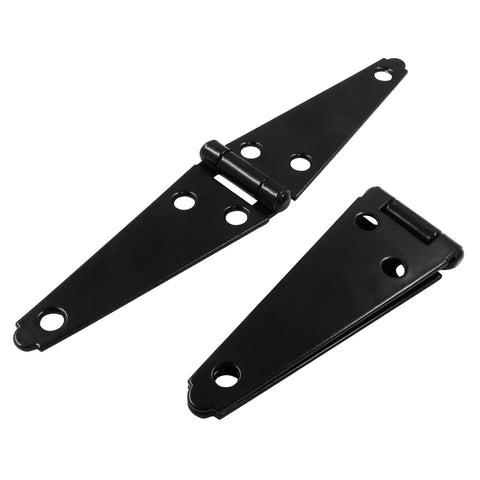 Heavy Duty Black Strap Hinge Set For Wooden Garden Sheds And Backyard Gates Built Tough Four Inch Corrosion Resistant Iron Tee Hinge Hardware No Sweat Install