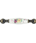 Six Pack Floral Ceramic Cabinet Pulls With Screws, 3.78 Inch Center To Center Hole Distance, flower design handle, antique finish