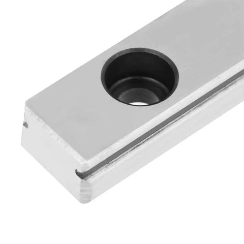 Close-up of Miniature Linear Rail Bearing Guide Rail 400mm LML9B 9mm Wide With Two Slide Blocks For CNC Parts, pro grade steel corner view