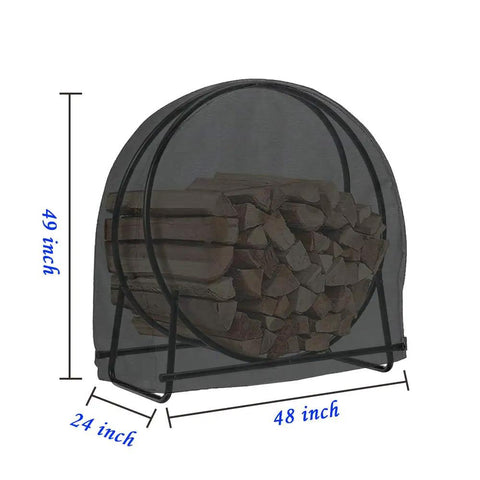 Heavy Duty Outdoor 48 Inch Firewood Log Hoop Rack Cover With Waterproof Zipper Black All Weather Protection For Round Ring Wood Storage Holder Shield Built To Last Rain Snow Debris