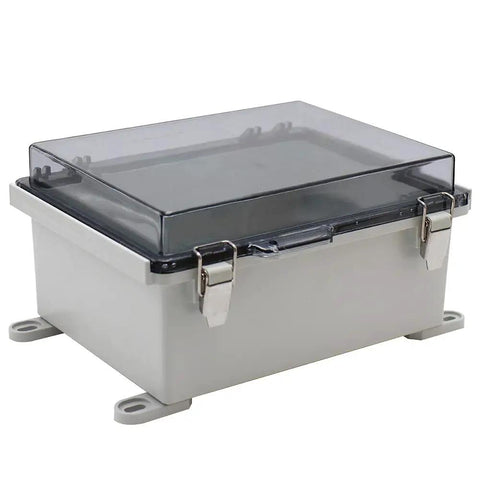 Rugged Outdoor Waterproof Electrical Junction Box With IP67 Weatherproof ABS Enclosure And Hinged Cover, 8.6x6.7x4.3 inches, shown closed